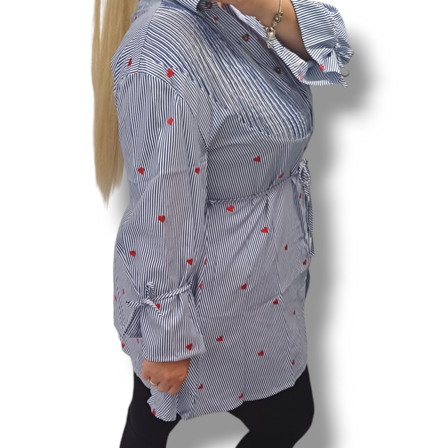 Tracy - PLUS SIZE košilové šaty se srdíčky, sednou do velikosti 50