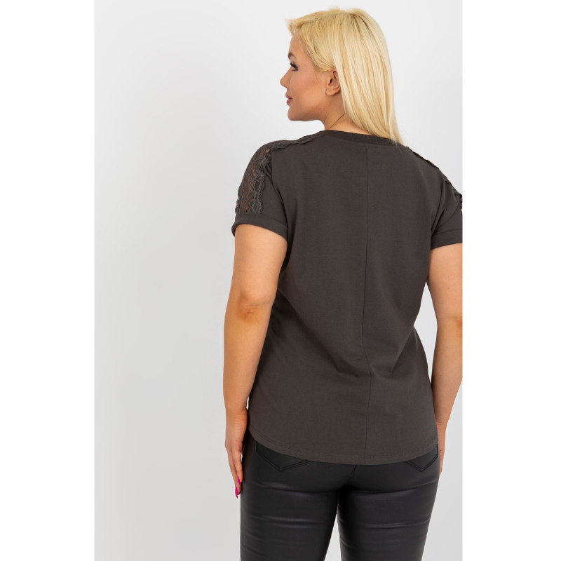 CELESTE - PLUS SIZE tričko s krajkou - khaki