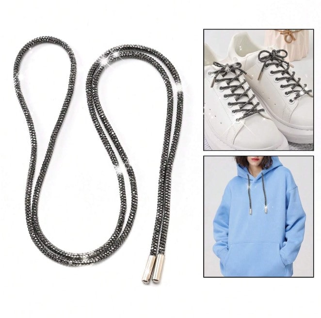 SPARKLE LACES - černé tkaničky s falešnými diamanty - 100 cm