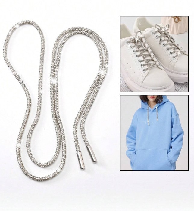 SPARKLE LACES - šedé tkaničky s falešnými diamanty - 100 cm