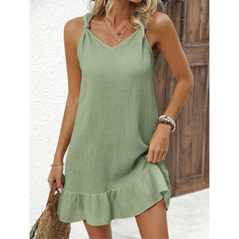 LORETTA - mušelínové šaty na ramínka - khaki, sedne do velikosti XL