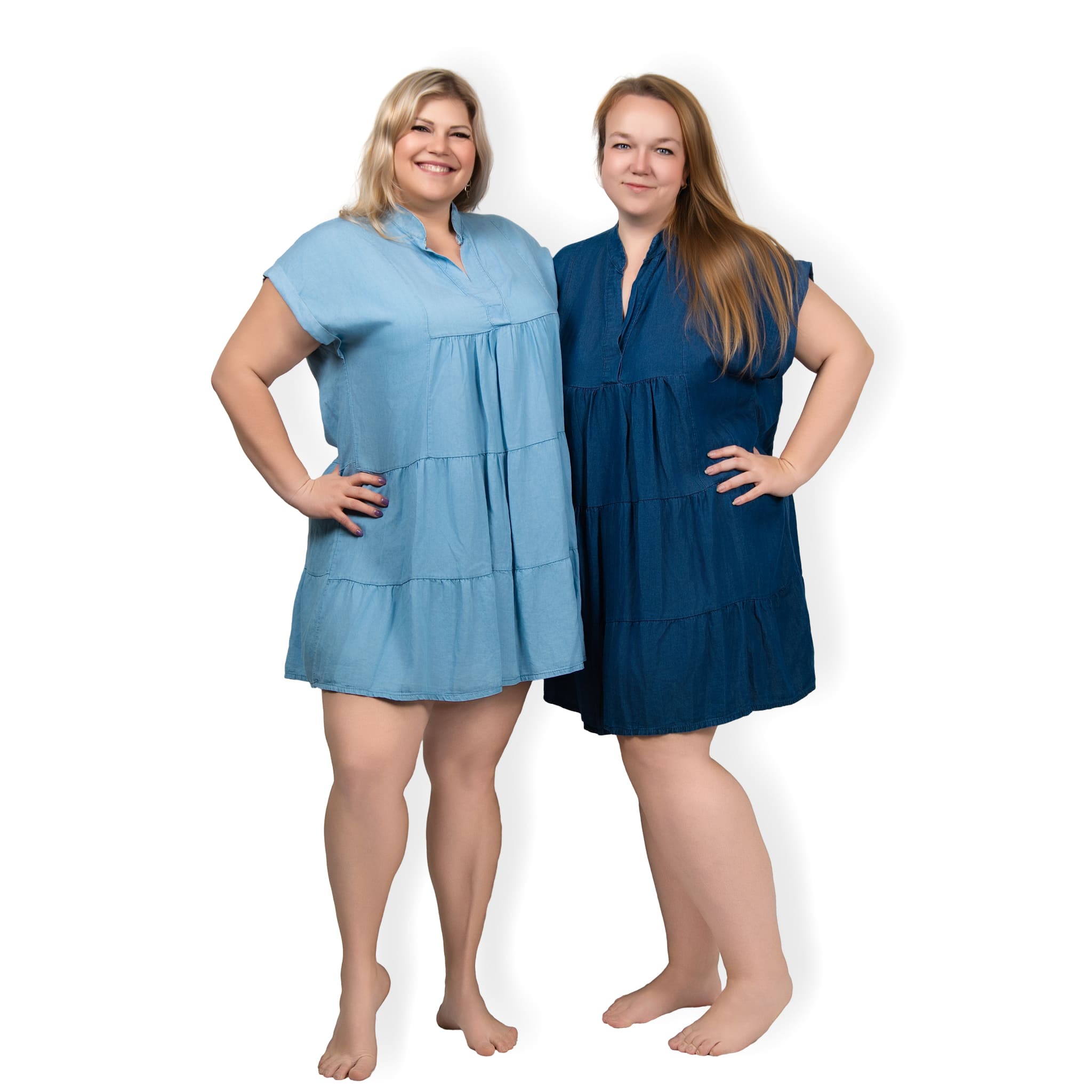 NERINA - riflové PLUS SIZE šaty - light denim, sednou do velikosti 52