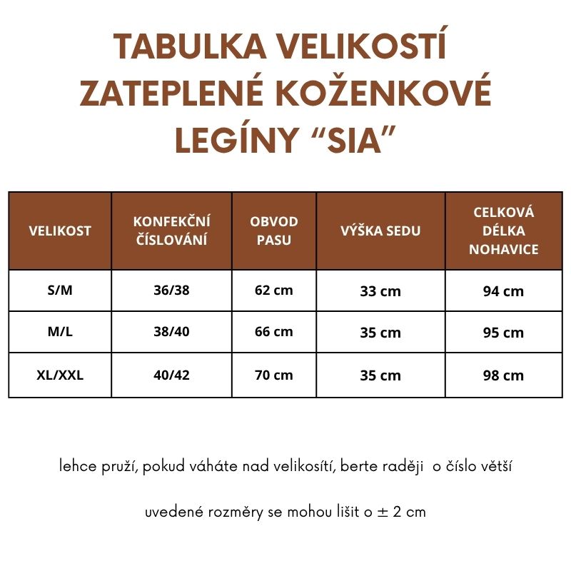 SIA zateplené koženkové legíny – skořice, matný vzhled, velikost XL/2XL
