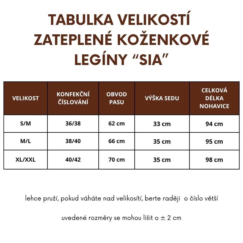 SIA zateplené koženkové legíny – čokoládová, matný vzhled, velikost XL/2XL