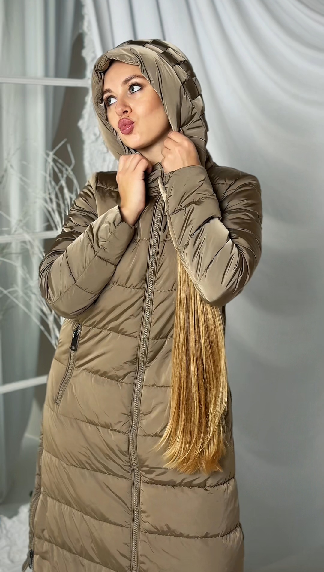 LUXURY - dlouhá bunda - champagne, velikost S/M