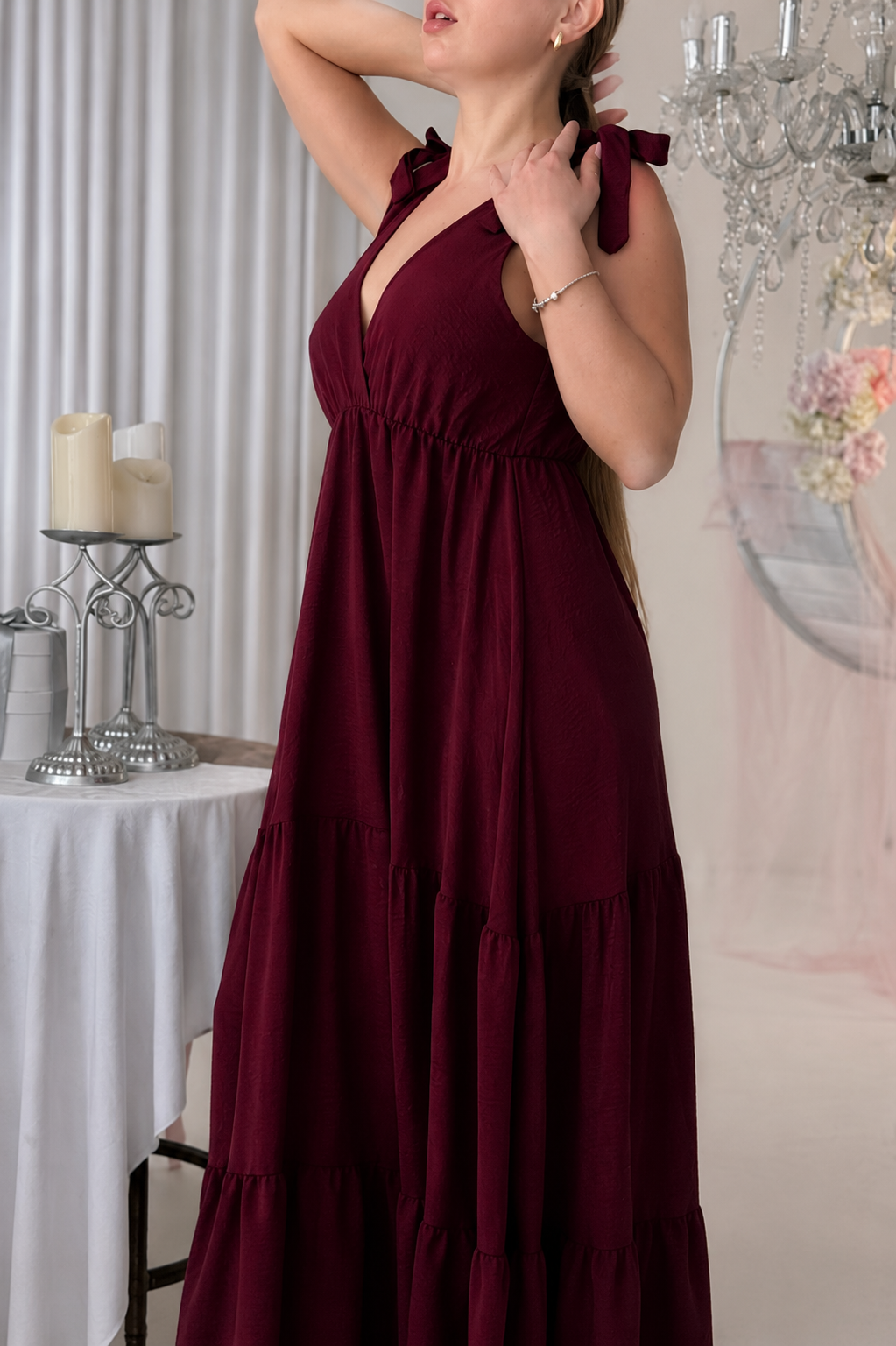 MARA - maxi šaty - merlot, velikost sedne od S do XL