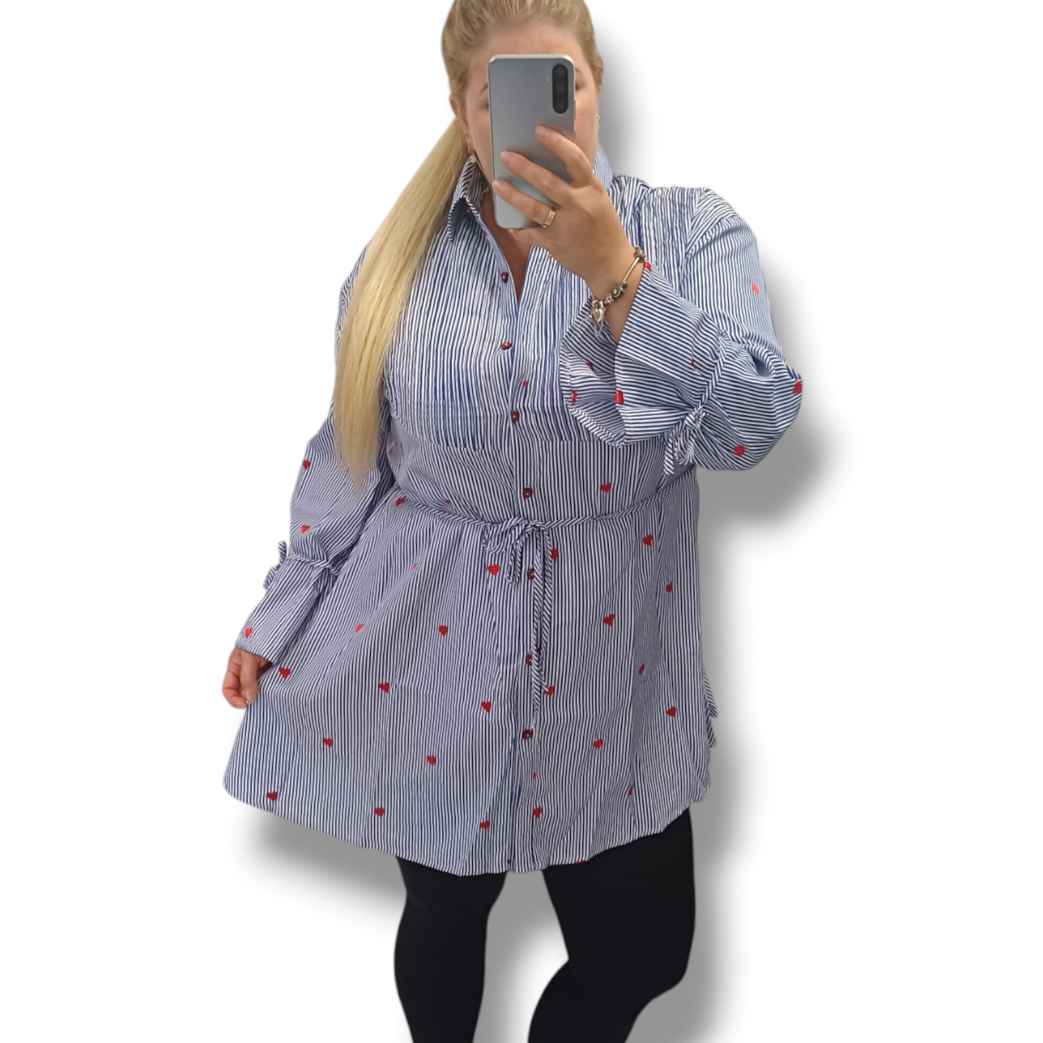 Tracy - PLUS SIZE košilové šaty se srdíčky, sednou do velikosti 50