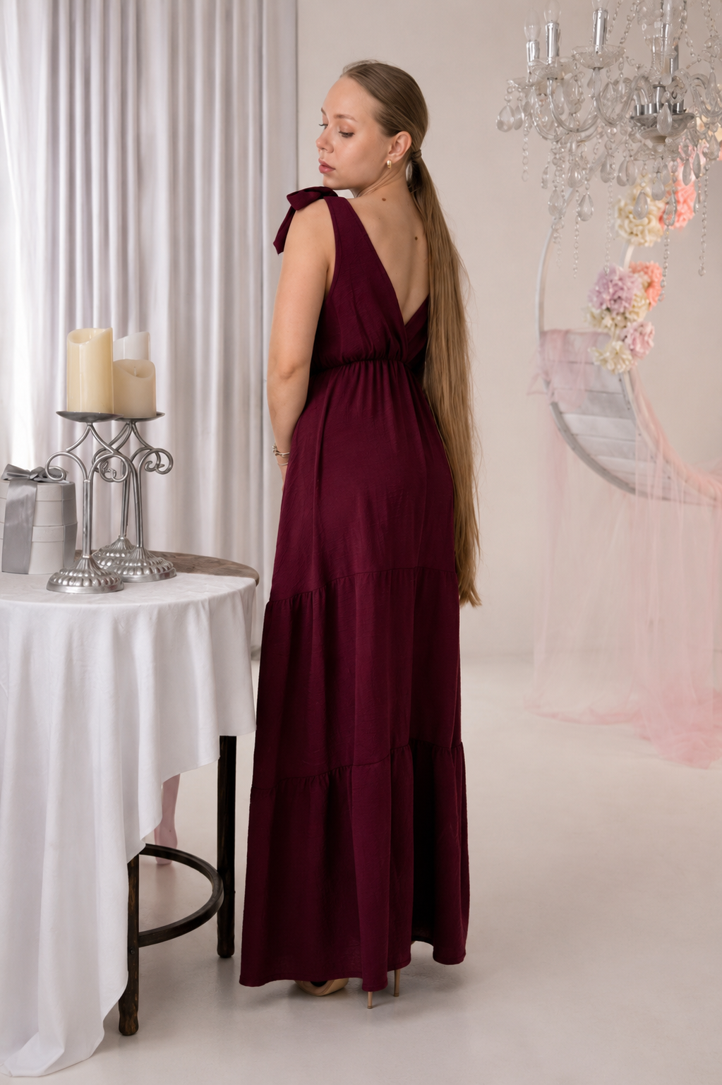 MARA - maxi šaty - merlot, velikost sedne od S do XL