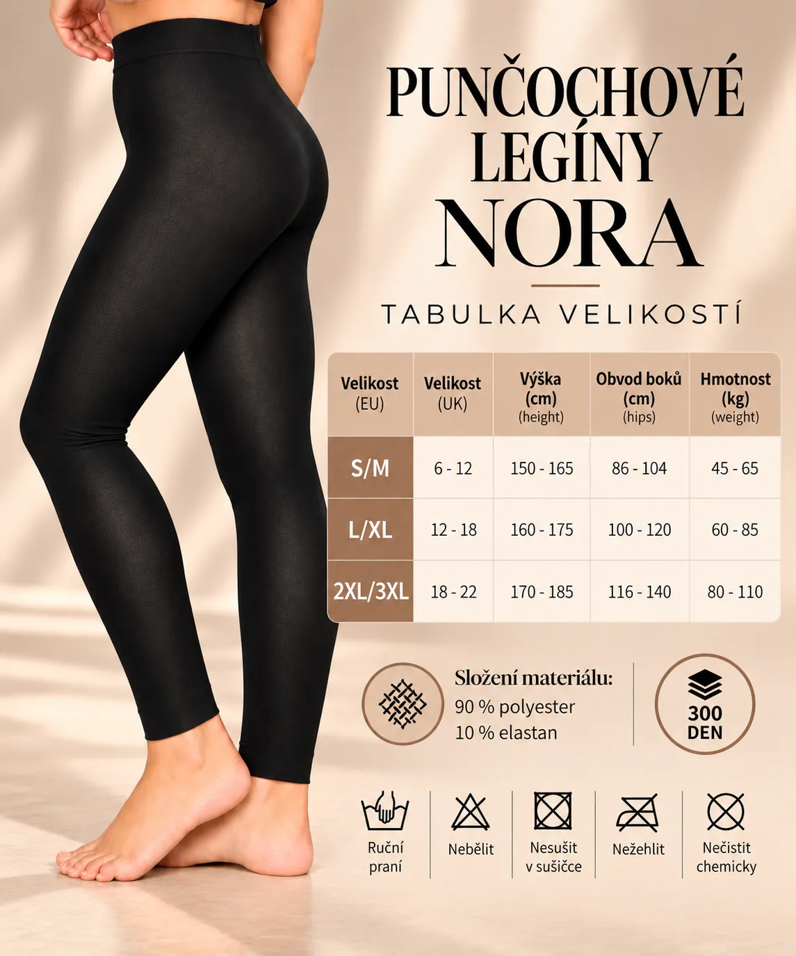 NORA - TERMO punčochové legíny 300 DEN - černá, velikost S/M
