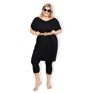 Tilly - černé PLUS SIZE šaty s průstřihy, sednou do velikosti 52