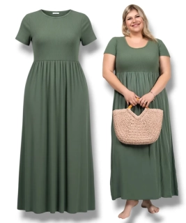 VIVIANA - dlouhé šaty - khaki, menší a větší velikost
