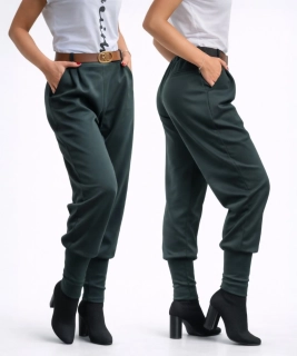 SOPHIA - stylové kalhoty s páskem, tmavě zelená, velikost sedne od S do L