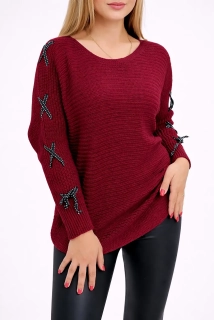 TASHA svetr - s mašlí - burgundy, sedne do velikosti L