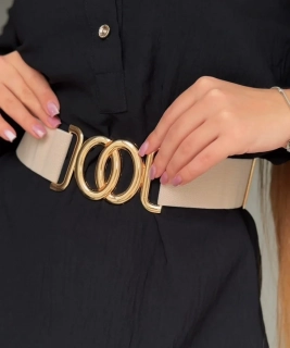 VIA - pružný pásek béžový se zlatou sponou, velikost 70-110 cm