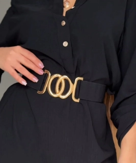 VIA - pružný pásek černý se zlatou sponou, velikost 70-110 cm