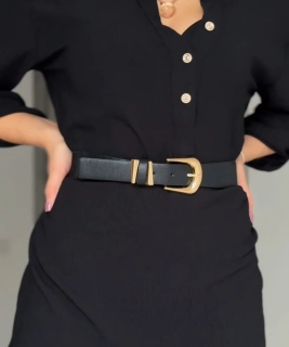 SOLA - pružný pásek černý se zlatým kováním, velikost 70-110 cm